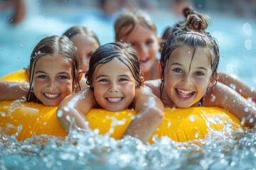 Children Enjoying a Joyful Summer Day at the Pool With Friends on Vacation