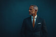 © Natalia - Minimalist image of a distinguished gentleman in a tailored suit, set against a plain, elegant backdrop,