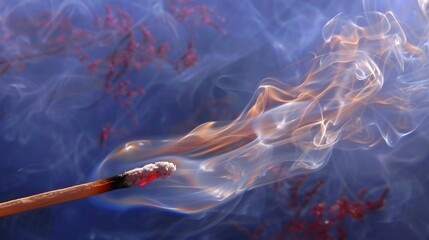 Wall Mural -   A close-up of a cigarette emitting a substantial amount of smoke from its tip