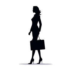 Poster - a professional business woman stand with suitcase, brifcase, vector silhouette, slim and beautiful woman