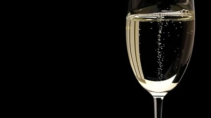 Poster -   Close-up of champagne pouring onto black background in glass