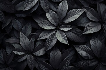 Monochromatic Black leaves. Garden botany dark leaves backdrop.