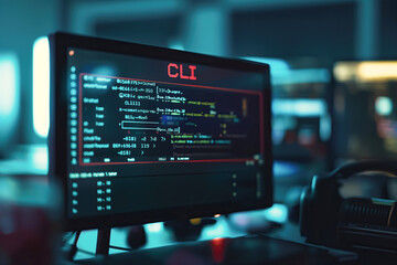 Command line interface on computer monitor, programming, coding environment, software development