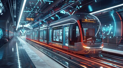 Wall Mural - a smart tram station with ai-based predictive maintenance systems, ensuring reliable and efficient s