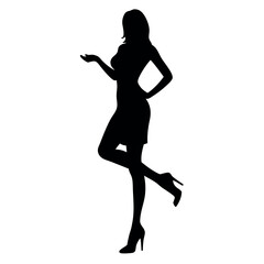 Wall Mural - a woman stand with wear high heel, and holding one high heel  isolated white background 