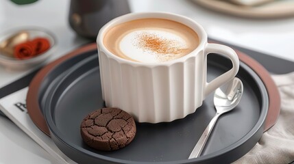 Poster -  Cappuccino & cookie on a plate with spoons