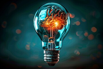 Wall Mural - Brain in lightbulb on vibrant background highlighting the spectrum of human creativity and potential.