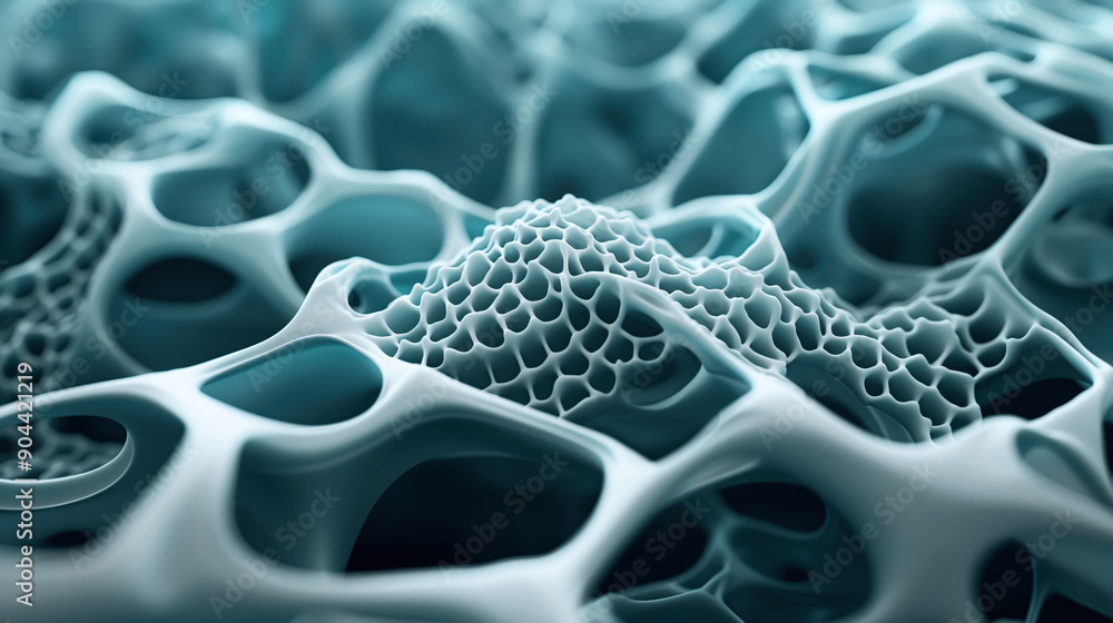 Close-up of a porous cellular structure with an intricate network of ...
