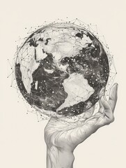 Wall Mural - A hand holding a globe, symbolizing connection, global communication, unity, technology, and the power of humanity.