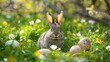 © vefimov - A delightful image of a bunny surrounded by eggs, embodying the joy of Easter celebrations.