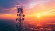 © jechm - Telecom Tower Silhouetted Against a Colorful Sunset. Network and broadcast tower