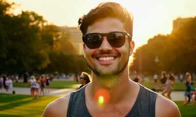 Poster - Portrait of a handsome young man in sunglasses smiling at the camera