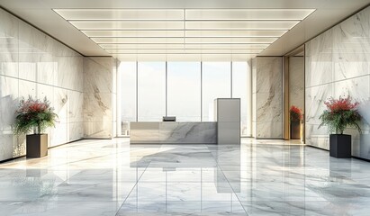 Wall Mural - Architectural drawing of an office building interior, with a white and grey color theme.