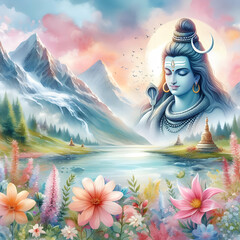 Canvas Print - Watercolor Lord Mahadev illustration