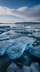 Wall Mural - Baikal Lake's cracked blue ice close to Olkhon Island