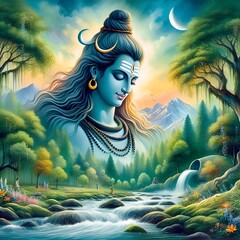 Poster - Watercolor Lord Mahadev illustration