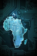 Fototapete - Africa depicted as a digital circuit, symbolizing advanced technology and connectivity in a modern global network, Generative Ai