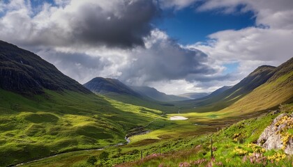 Poster - clouds over scottish highlands valley at spring