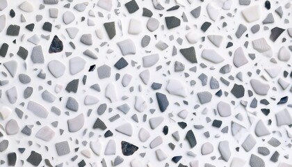 Poster - white terrazzo flooring texture background realistic raster pattern of mosaic floor with natural stones granite marble quartz concrete polished rock white background with grey chips