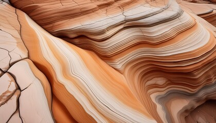 Wall Mural - close up of rock with cream orange and brown wavey pattern and crack through middle