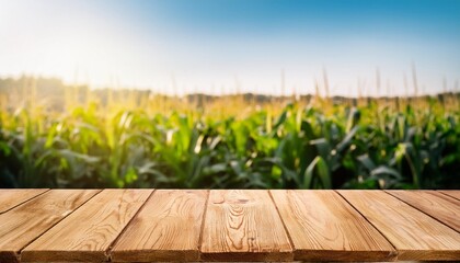 Wall Mural - rustic wooden table top with blurred background of the corn field