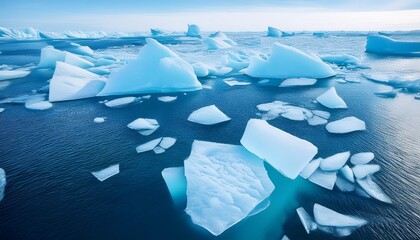 Sticker - broken ice in blue water natural ice cold frozen water winter season arctic glacier north beauty abstract wallpaper transparent texture generated ai