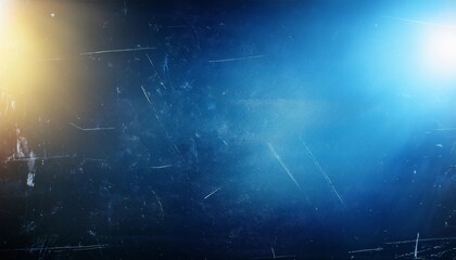 Poster - scratched background lens flare effect blue distressed aged faded grunge surface with smeared stains dust noise colorful light design