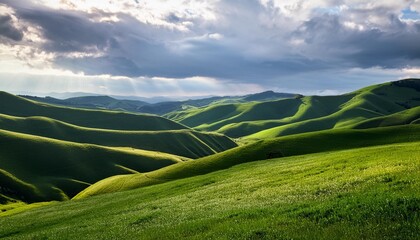 Sticker - rolling green hills stretch out under cloudy sky