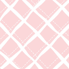 Vector hand drawn cute checkered pattern. Doodle Plaid geometrical dry brush texture. Uneven double crossing lines. Abstract cute delicate pattern ideal for fabric, textile, wallpaper.