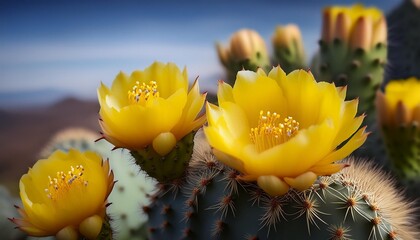 Poster - yellow flowers on a prickly cactus