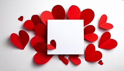 Sticker - a white square paper cut style surround by red paper heart shape on white background