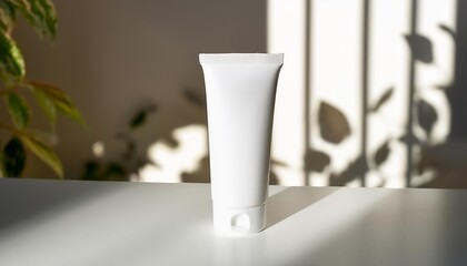 Canvas Print - blank white cream tube mockup with window shadow and highlight