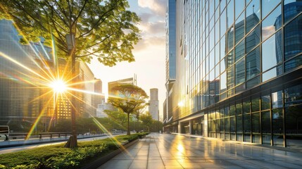 Poster - Sun Setting Over Modern Skyscrapers