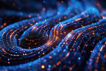 Poster - Abstract digital wave pattern with glowing lights, representing futuristic technology, data flow, and network connections, perfect for concepts in digital communication and information , Generative Ai