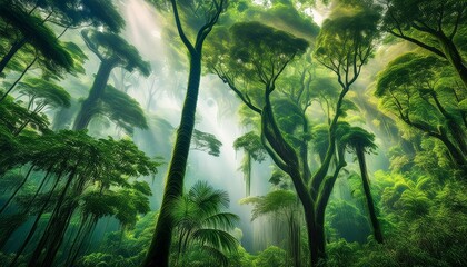 Canvas Print - earth day concept with tropical forest background natural sence with canopy tree