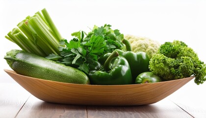 Wall Mural - a wooden bowl filled with various green vegetables and a bunch of fresh parsley