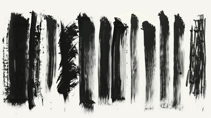 Aufkleber - An array of textured black paint strokes on a white canvas captures various artistic elements, showcasing an abstract style rich in contrast, creativity, and emotional expression.