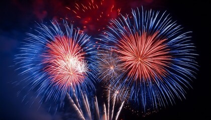 Wall Mural - vibrant holiday fireworks in white red and blue colors suitable for any occasion