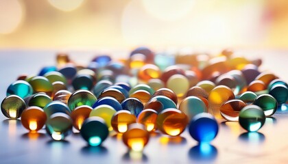 Poster - a scattering of smooth colorful glass marbles