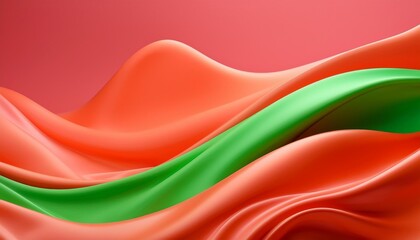 Canvas Print - a bright salmon backdrop with a solid lime wave