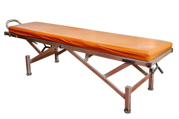 Poster - A medical bed with an orange cover used in various healthcare settings, suitable for illustration of patient care and therapy