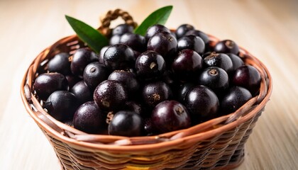 Wall Mural - basket brimming with freshly picked jabuticaba fruits or brazillian grapes plinia cauliflora