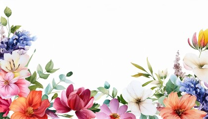 Poster - beautiful eleant watercolor different flowers border isolated against transparent background