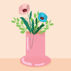 Poster - flowers bouquet in a flowerpot Vector