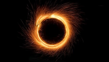 Poster - abstract fire ring of sparking fire circle on black background