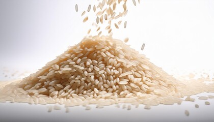 Sticker - rice for risotto poured in a heap on an empty background