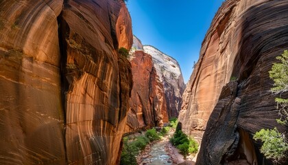 Canvas Print - the deepening canyon walls of the upper narrows in zion top down trail zion national park utah