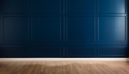 Wall Mural - navy blue wall mock up with copy space in classic style with brown parquet