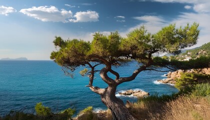 Poster - pine tree by the mediterranean sea