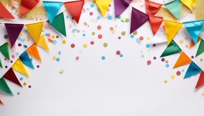 Poster - festive background with colorful flags and confetti on a white background